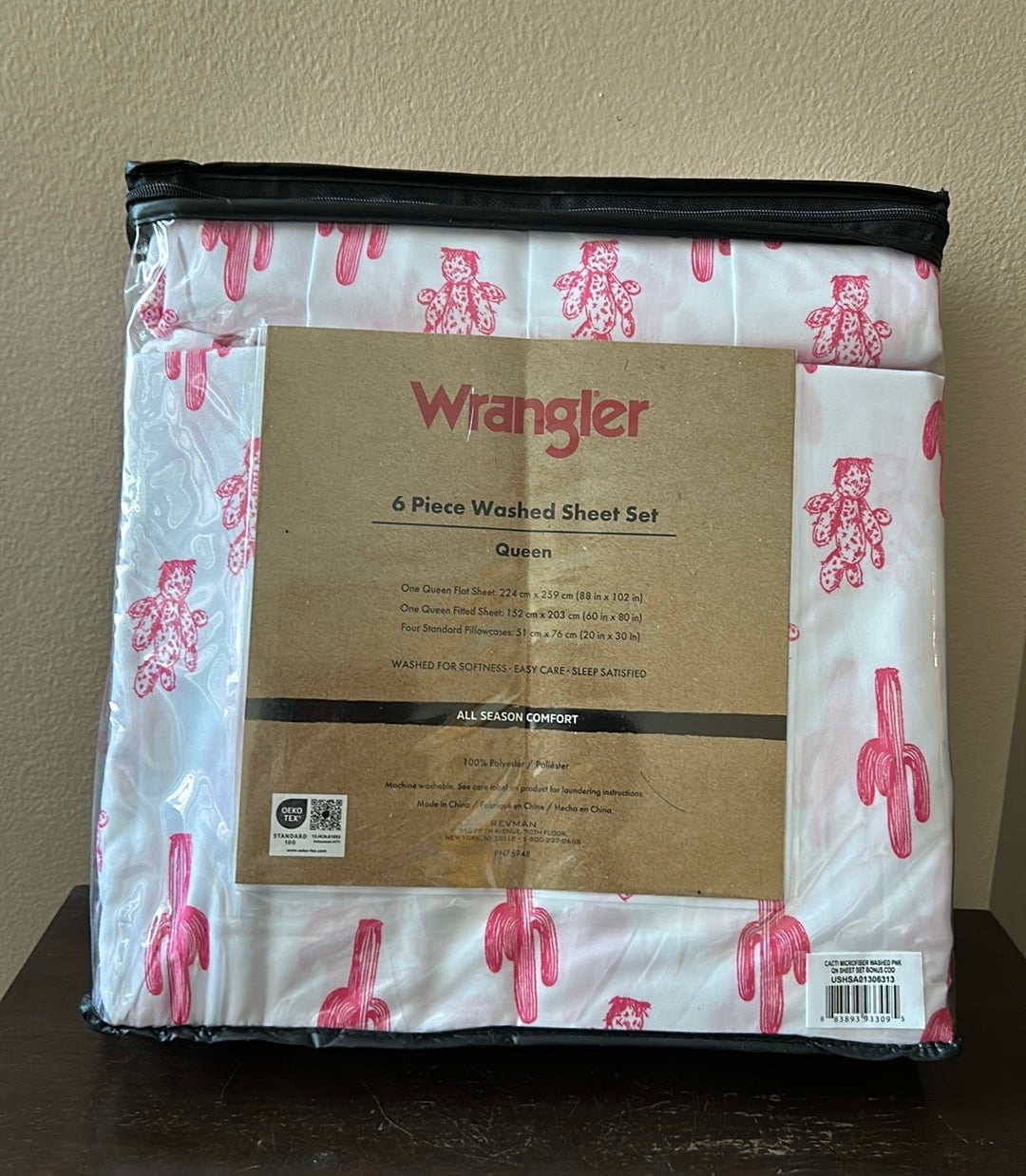 Wrangler 6 Pc Washed Sheet Set Queen Cactus Hot Pink New Desert Themed