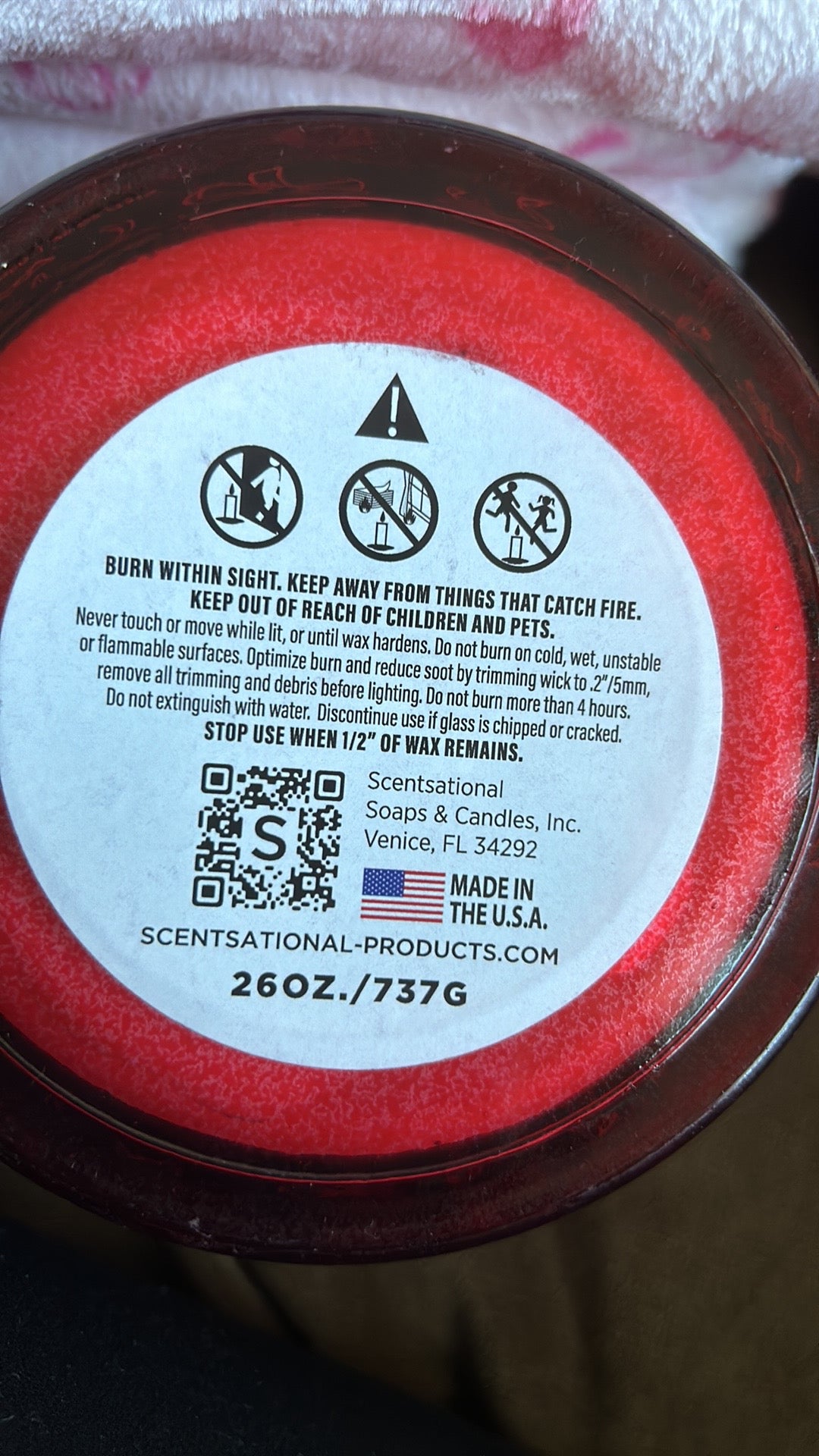 Scentsational Christmas Spirit Candle Bow Print Red Glass Jar 26 Oz Soy Wax