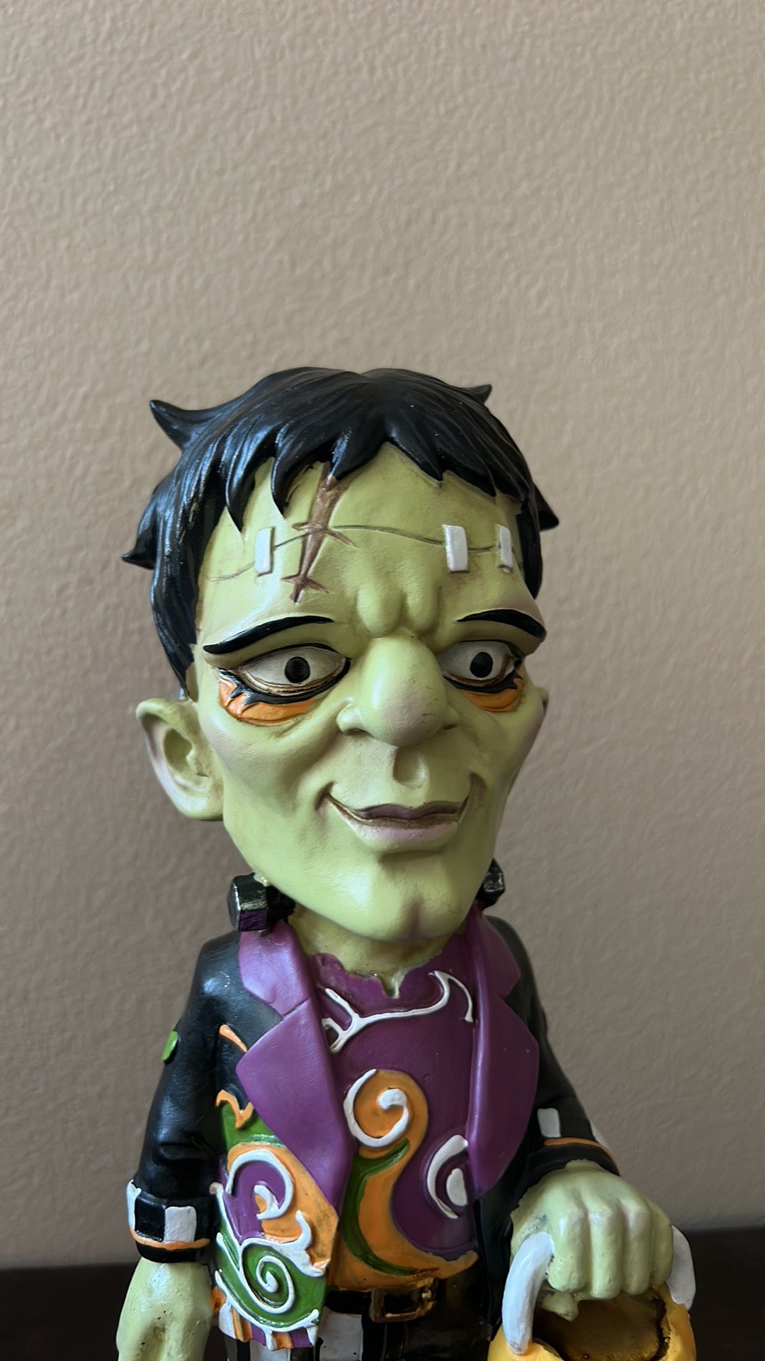 New Frankenstein Halloween Figurine Holding Pumpkin Basket 11.5” Tall