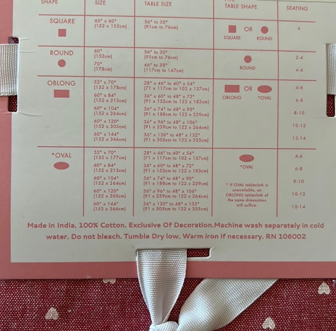 Storehouse Tablecloth Hearts Lace Pink Lace New 70” round Valentine’s Day