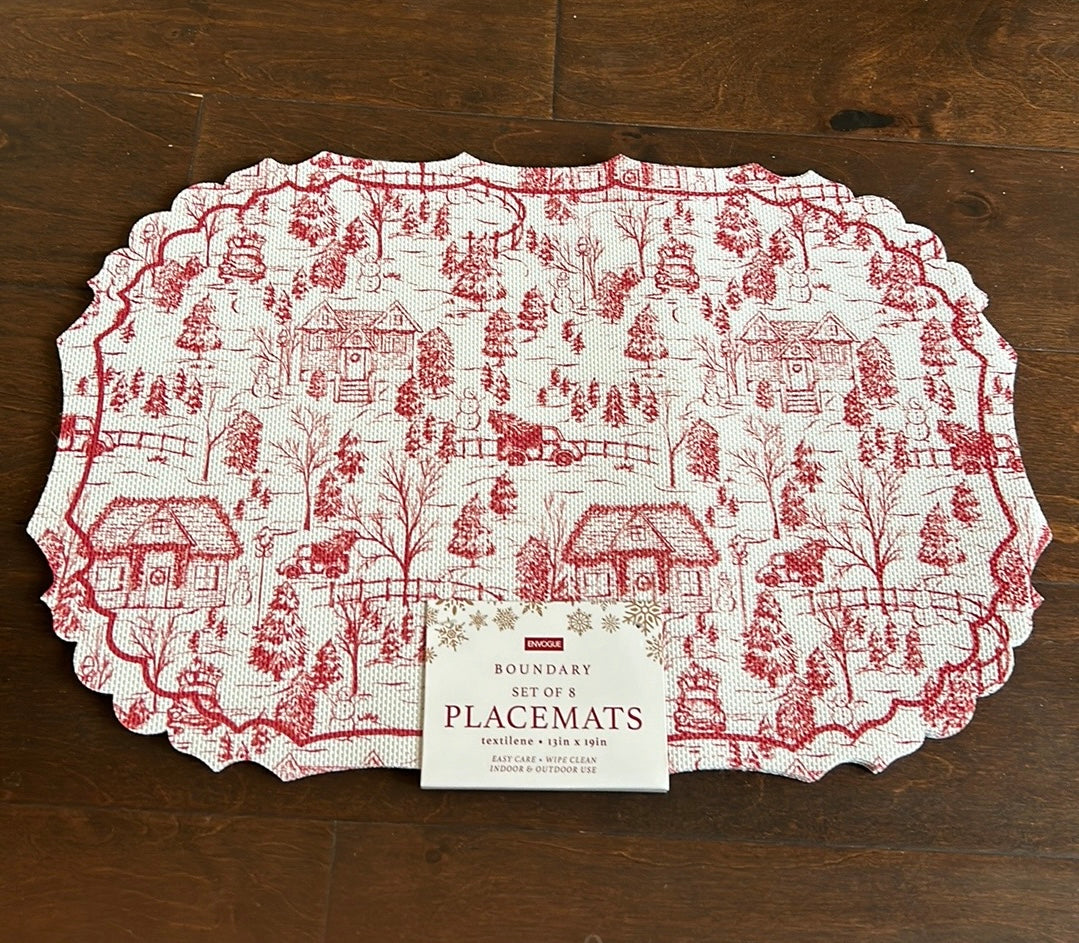 Envogue Set Of 8 Placemats PVC New Etoile Christmas Scalloped Houses Red Truck