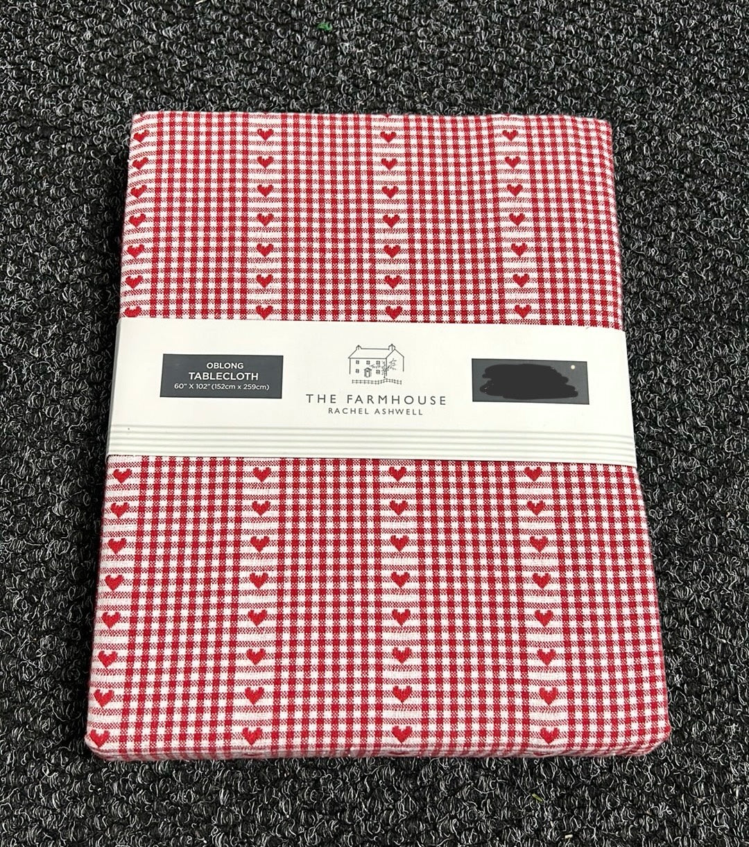 The Farmhouse Rachel Ashwell Valentines Tablecloth 60”x102” Oblong Hearts Plaid