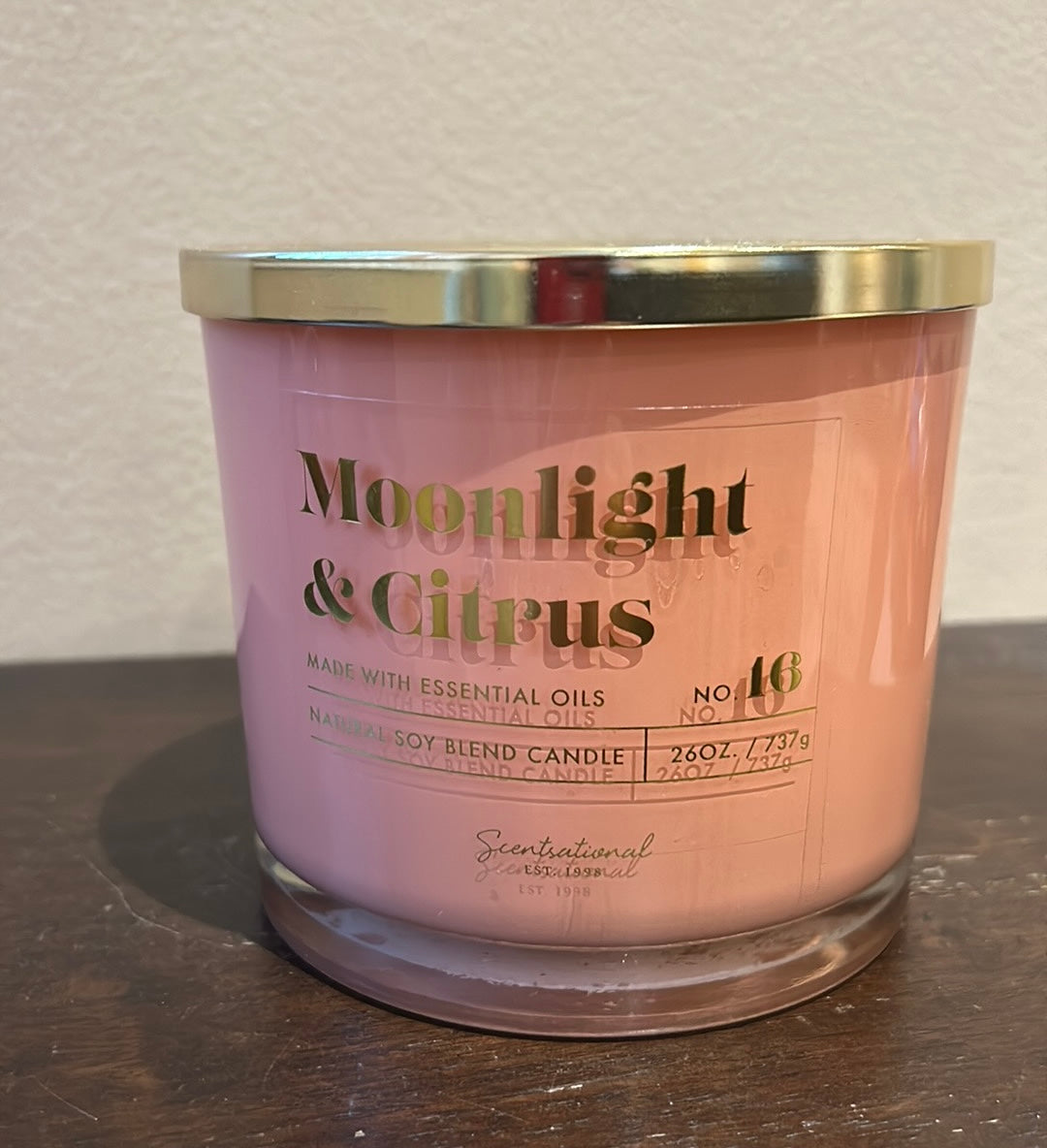 Scentsational Moonlight Citrus Candle Glass Jar 26 Oz Soy Wax Essential Oils