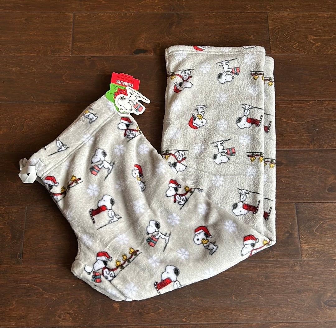 Peanuts womens Christmas Snoopy Plush Pajama Pants New Snowflakes Gifts