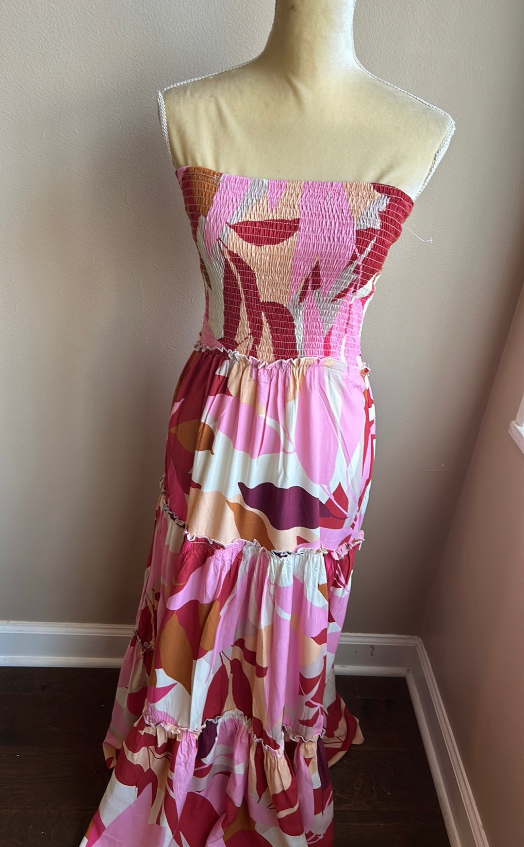 Abel the Label Anthropologie Violet Maxi Dress S Smocking Strapless New Pink