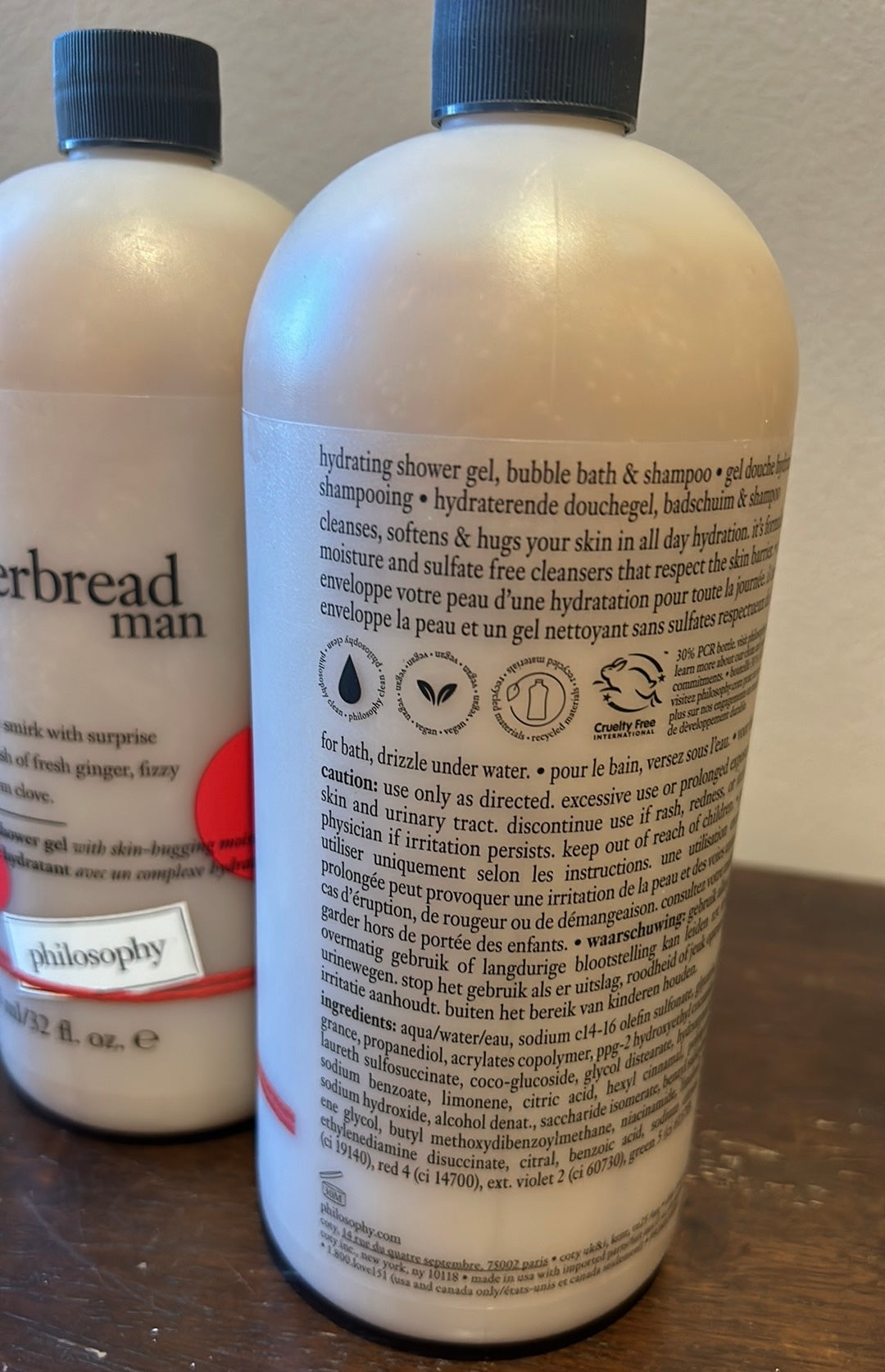 2 Philosophy The Gingerbread Man Shampoo, Shower Gel & Bubble Bath 32 oz New