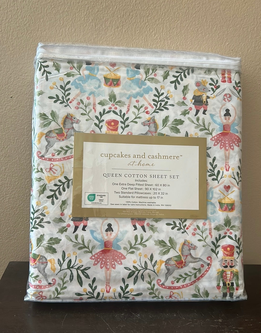 Cupcakes & Cashmere Queen Sheet Set New Christmas Ballerina Nutcrackers Holly