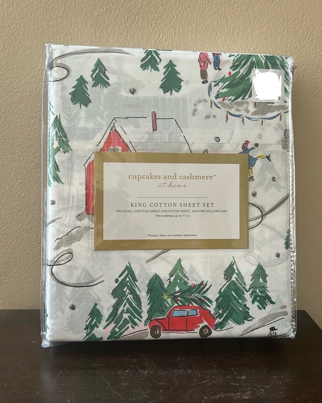 Cupcakes & Cashmere King Sheet Set New Christmas Tree Kids Cotton