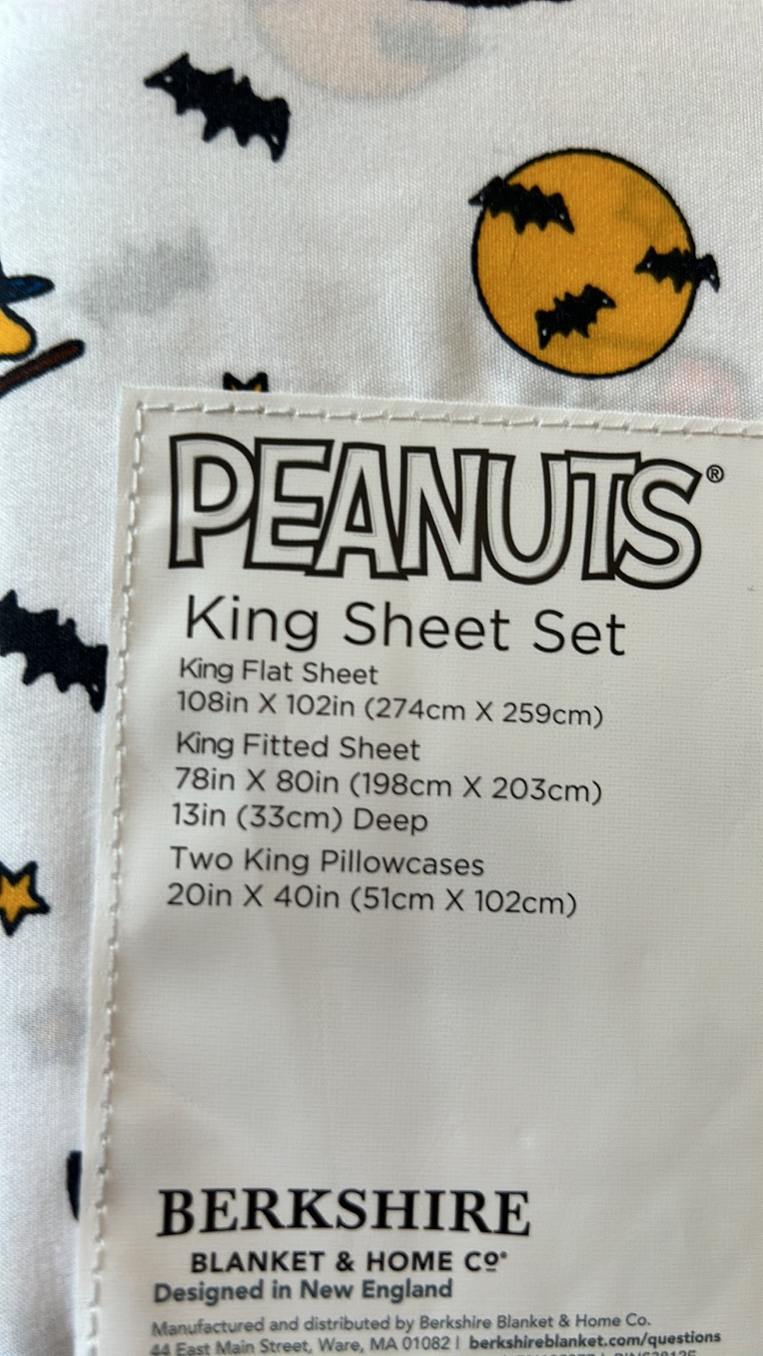 Peanuts Snoopy Spooky Halloween Sheet Set Pumpkin Bats Stars Moon New