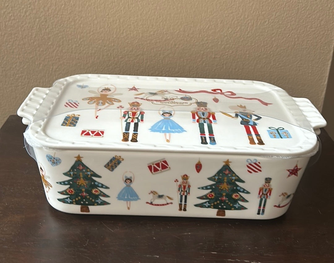 Grace Pantry Nutcracker Christmas Trees Oven Safe Covered Casserole Dish Lid