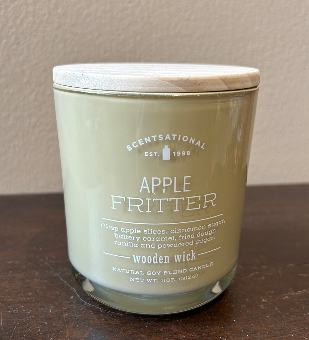 Scentsational Apple Fritter Candle Glass Jar 11 Oz Soy Blend Fall Wood Wick New