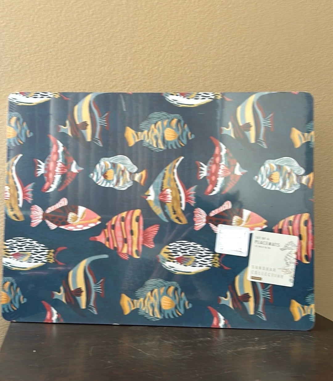 Envogue Placemats Set Of 4 Cork Fish Colorful New Blue