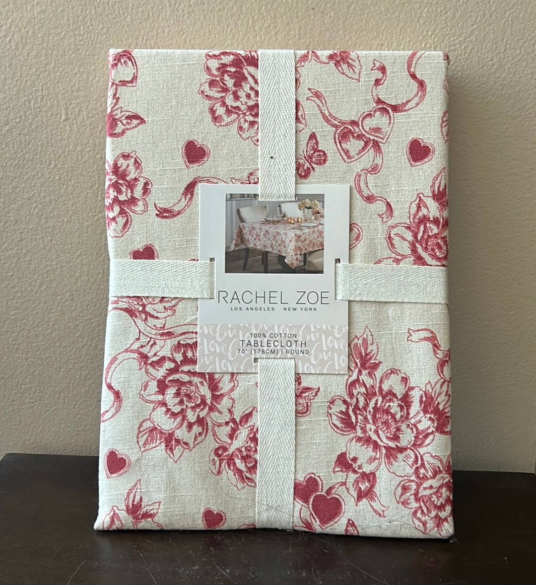 Rachel Zoe Valentines Day Cupid Hearts Floral Tablecloth 70” Round Love Etoile