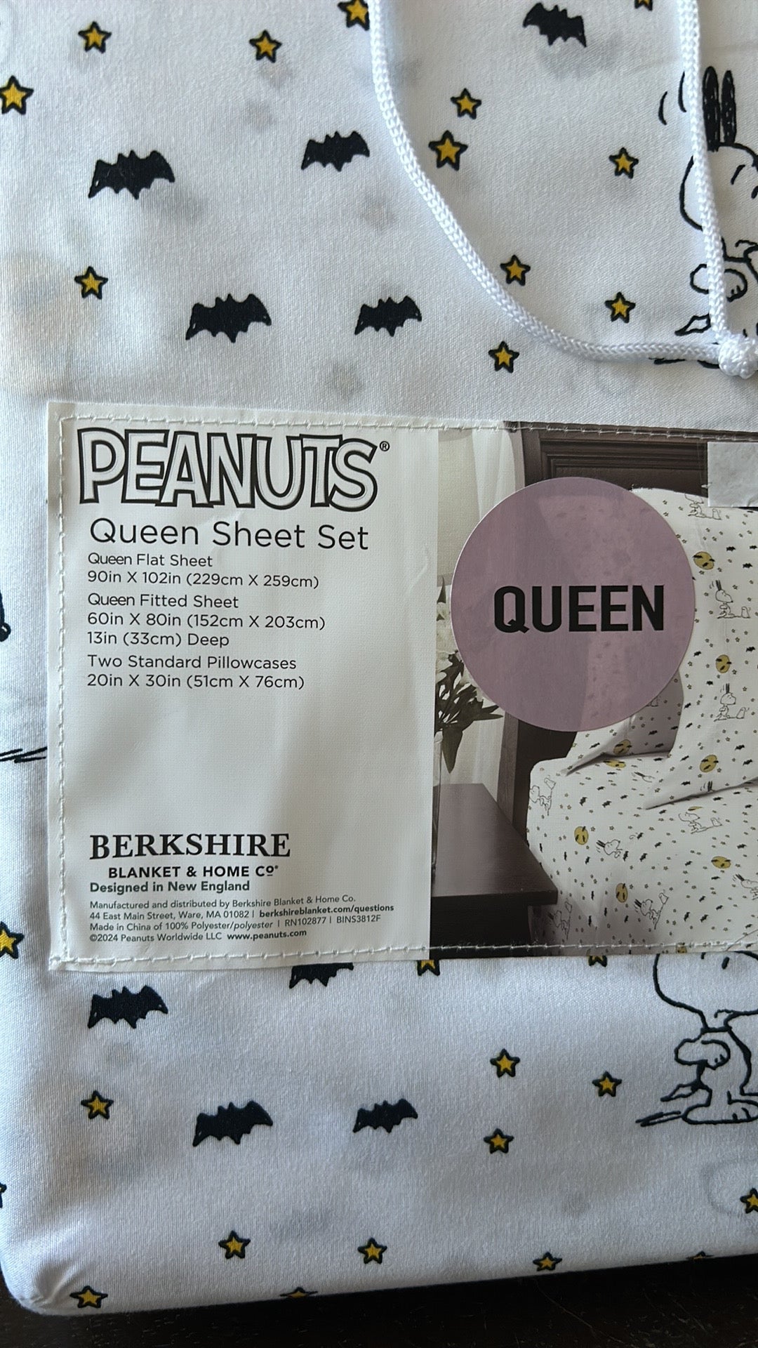 New Peanuts Snoopy Spooky Halloween Sheet Set Pumpkin Bats Stars Moon
