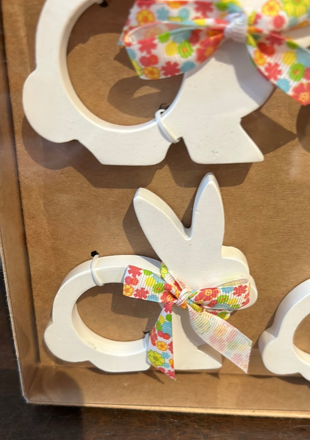 4pc Set Sigrid Olsen Easter White Bunny Rabbit Napkin Rings With Colorful Bow
