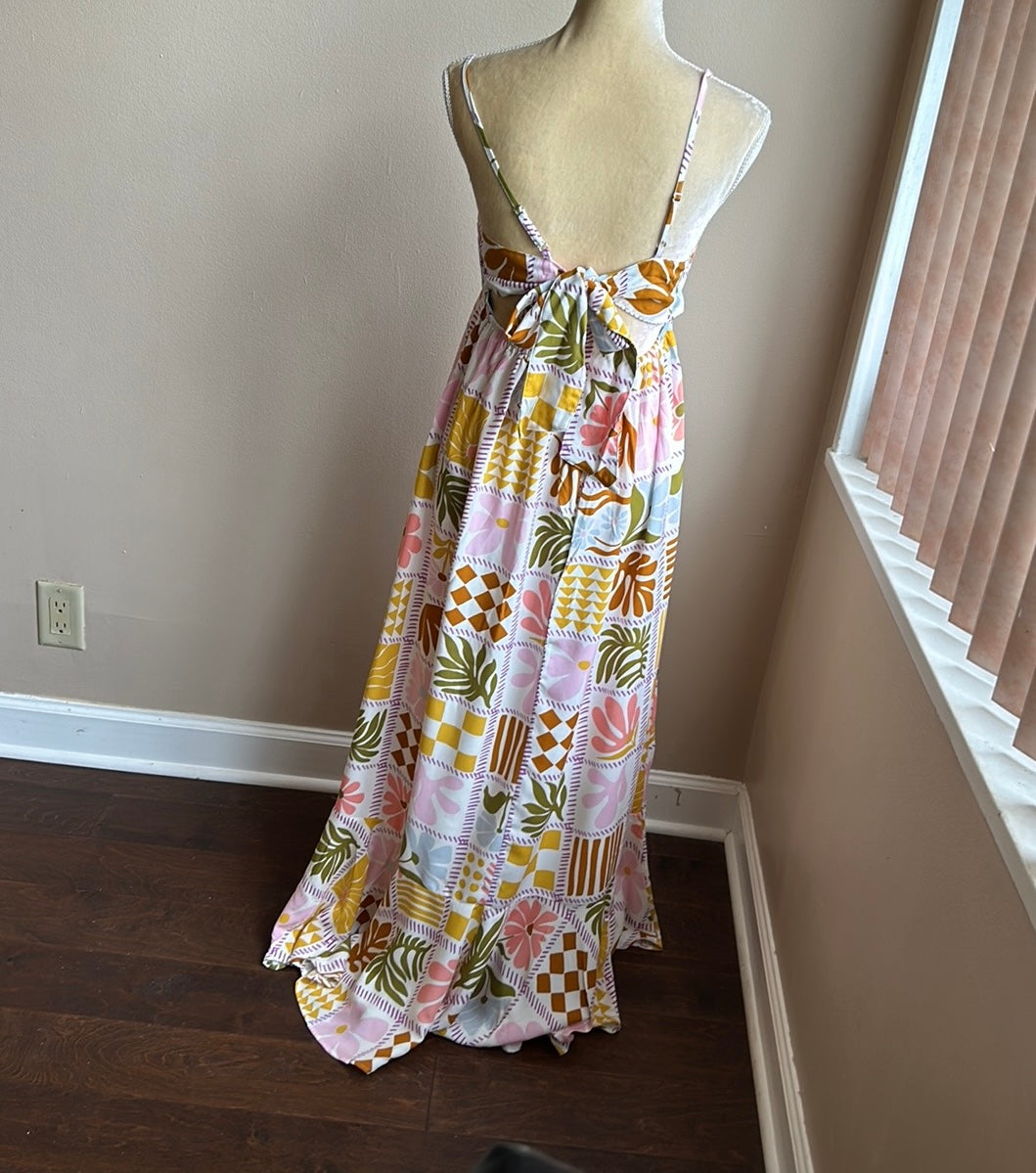 Paper Heart Womens Summer Maxi Dress Colorful Leaves Sexy Back New