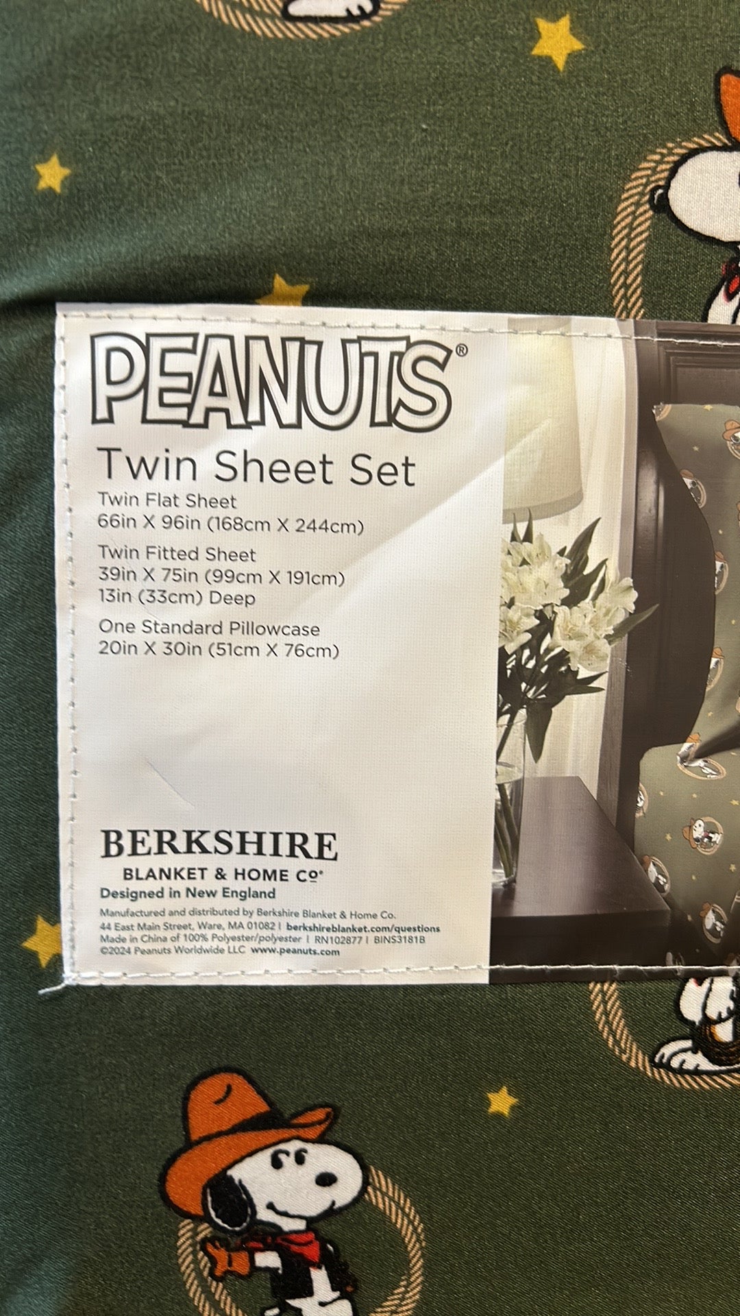 New Peanuts Snoopy Twin Sheet Set Rodeo Cowboy Western Stars Green New