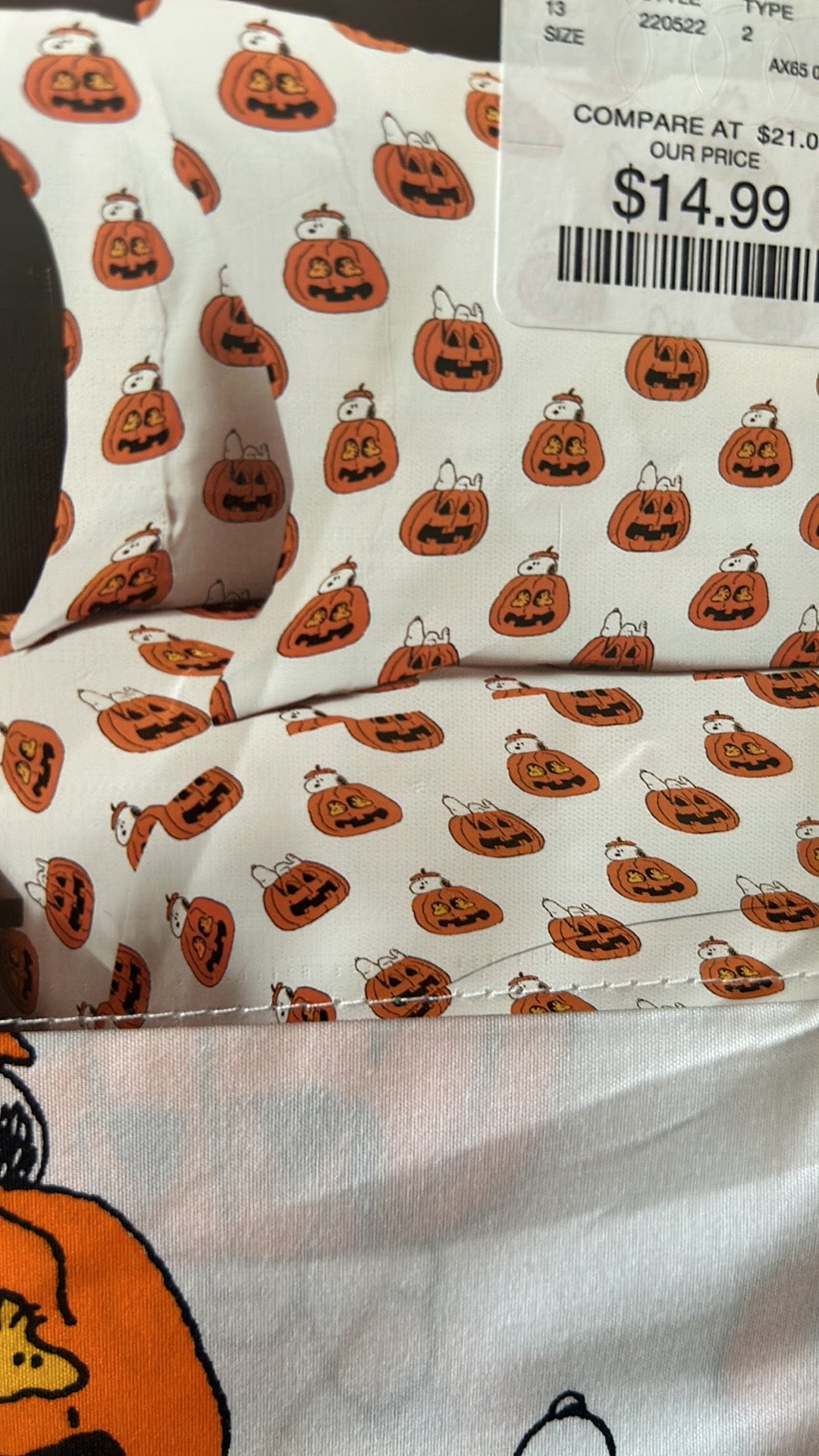 New Peanuts Snoopy Jackolantern Spooky Halloween Twin Sheet Set Pumpkin