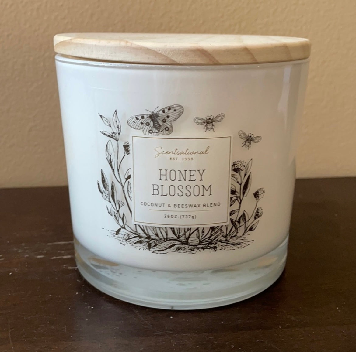 Scentsational Honey Blossom Candle Large Glass Jar 26oz Coconut Beeswax