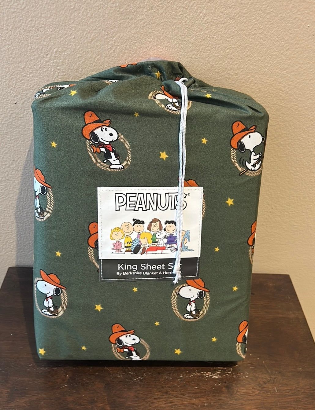 New Peanuts Snoopy King Sheet Set Rodeo Cowboy Western Stars Green New