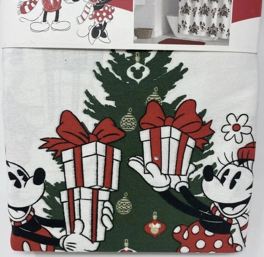 Disney Mickey & Minnie Mouse Shower Curtain Christmas Tree Gifts 72”x72” NEW