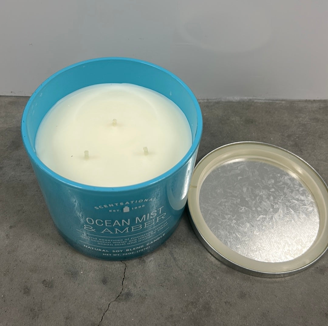 Scentsational Ocean Mist & Amber Natural Soy Blend Candle 26 Oz Blue Jar