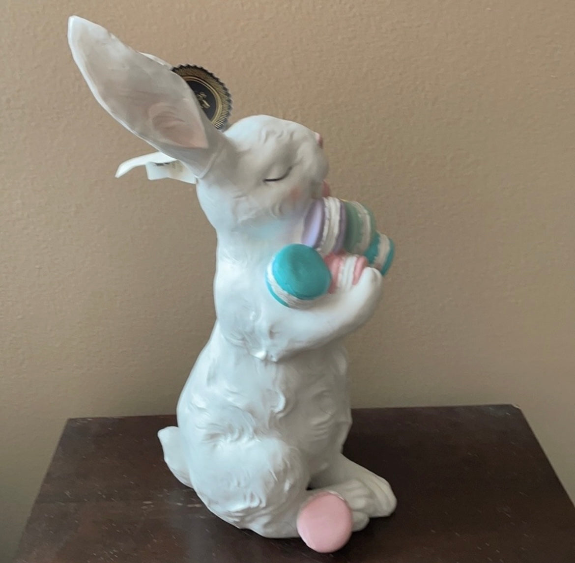 Bunny Boulevard Rabbit With Marshmallows Tabletop NWT White Easter Decor 16”