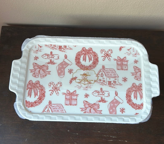 Grace Pantry Christmas Wreath Snowman Oven Safe Covered Casserole Dish Lid
