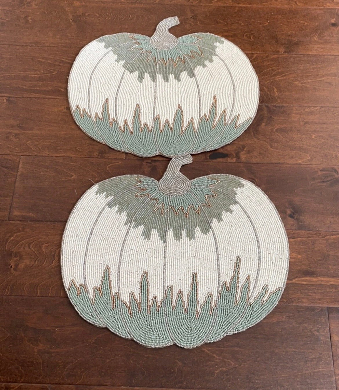 Nicole Miller Beaded Pumpkin Placemat Charger Centerpiece Set of 2 Fall 15" NEW