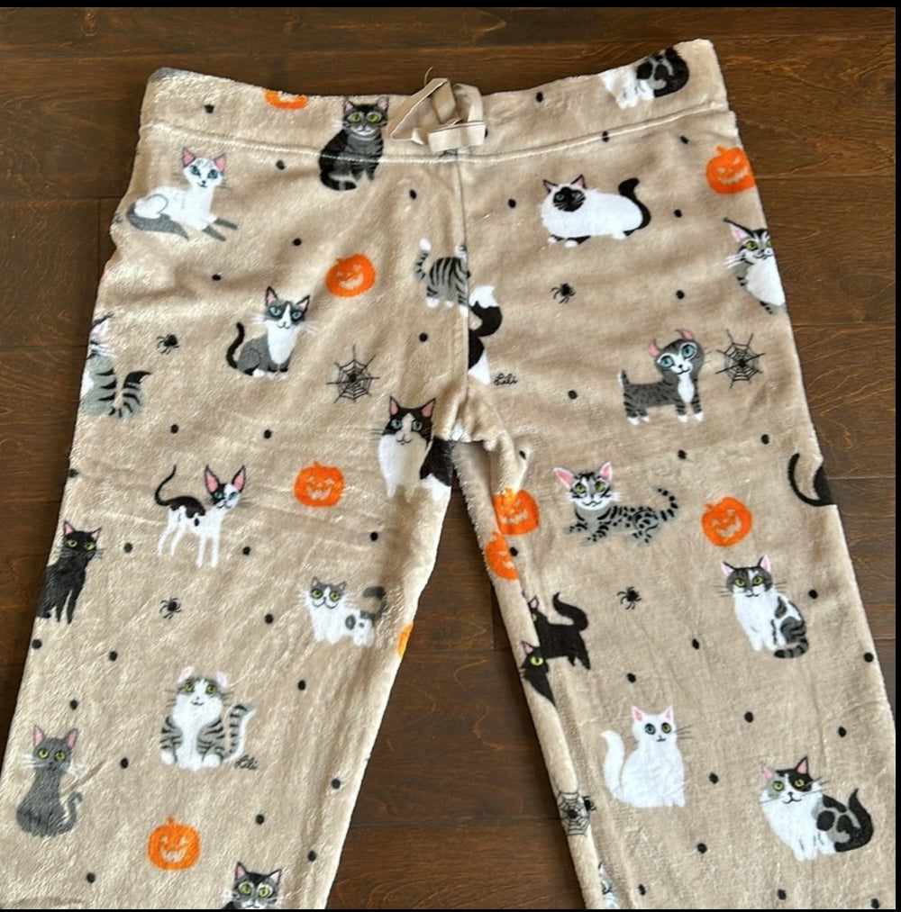 Cat Creations Womens Pajama Pants Plush Halloween New
