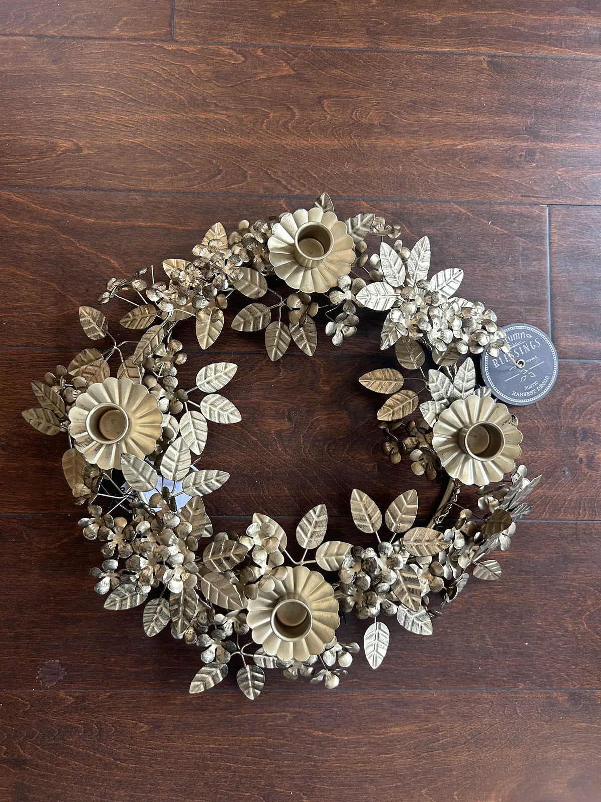 Gold Metal Floral Wreath Candelabra  Tabletop Centerpiece Candle Holder New