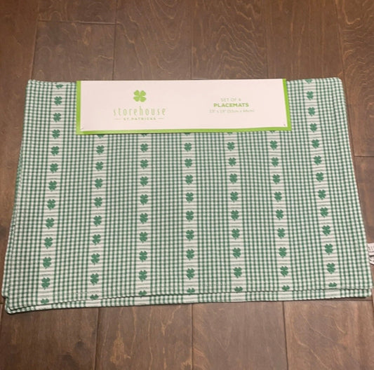 St Patricks Day 4 Placemats Green White Clover 13”x19” Irish Shamrock New