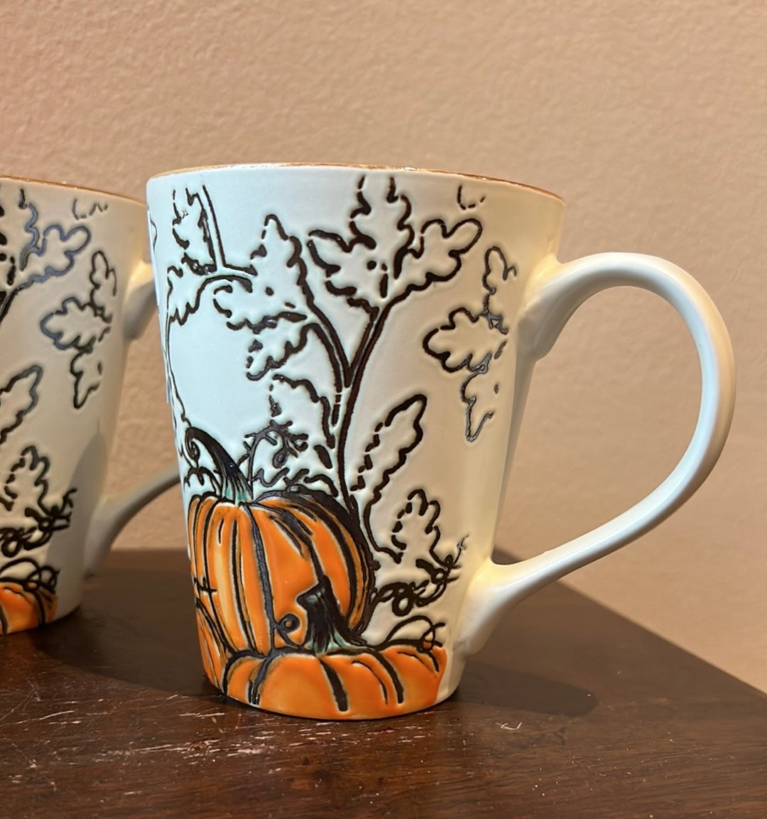 Eli & Ana Pumpkin Leaves Thanksgiving Set Of 4 Mugs Cups Ceramic Fall New