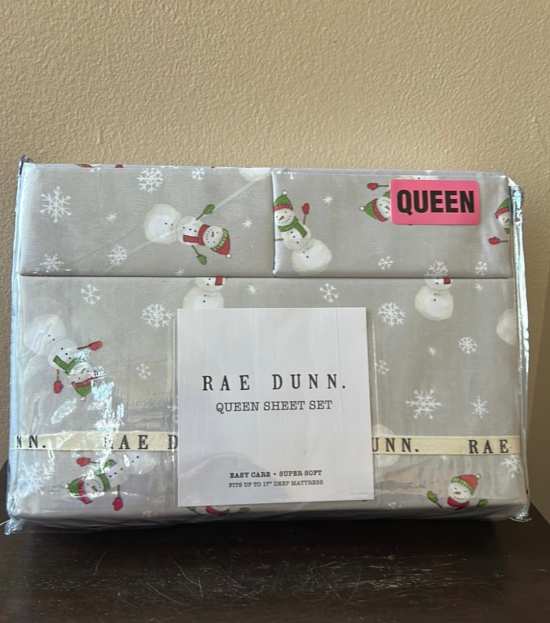 New Rae Dunn Winter Snowman Christmas Queen Size Sheet Set Gray