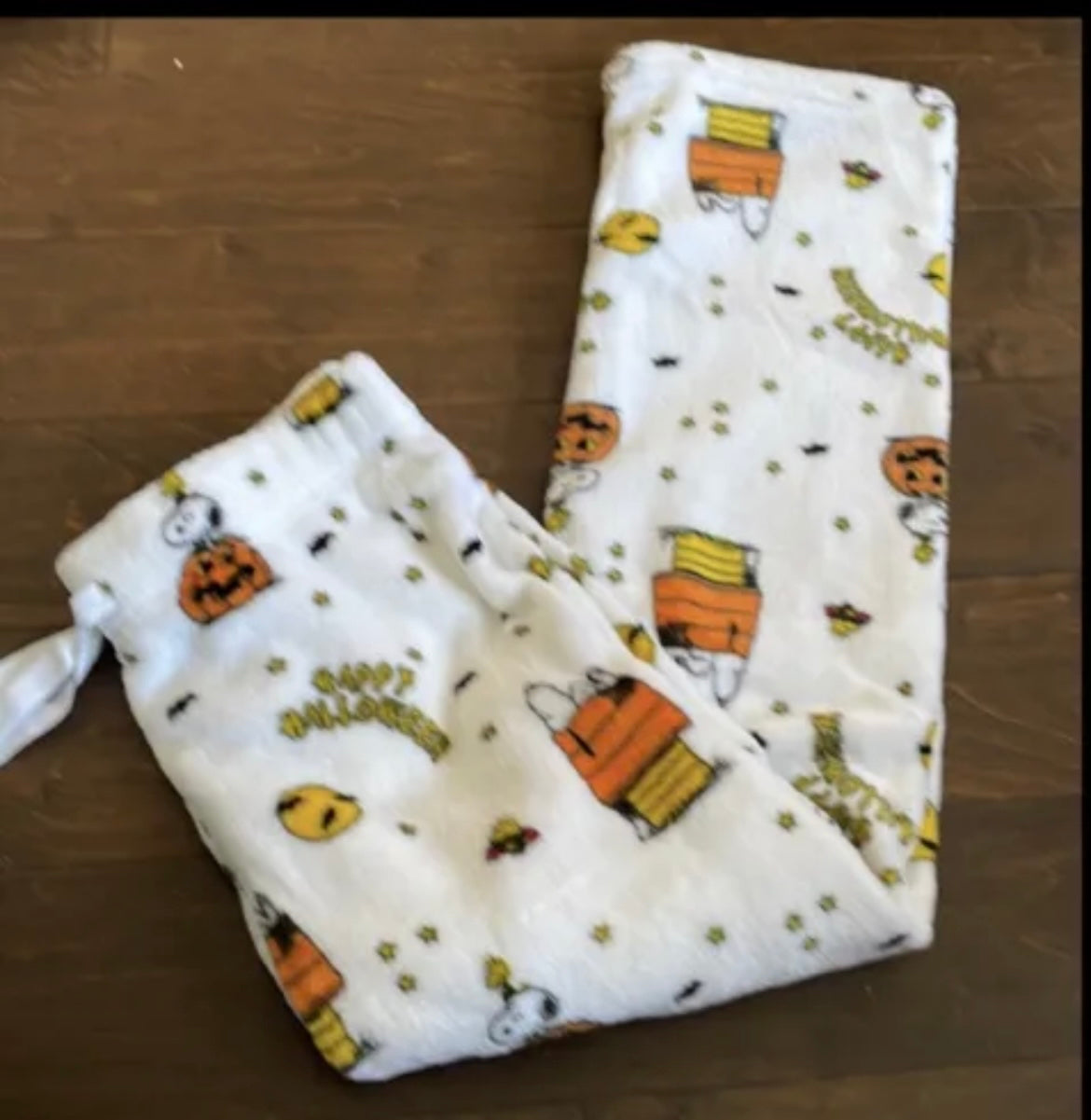 Peanuts womens Halloween Snoopy Pumpkin  Print Plush Pajama Pants New Sz L