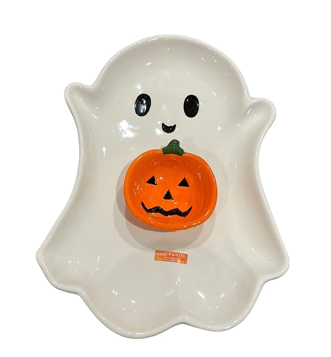 New Ceramic Ghost snd Pumpkin Chip & Dip Platter New Halloween