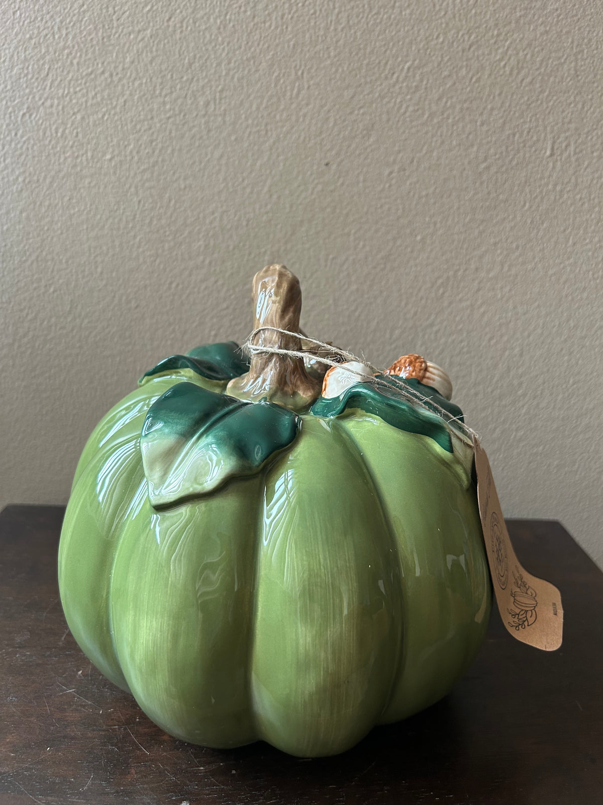 Fitz & Floyd Ceramic Pumpkin  Green Acorn New Thanksgiving Decor