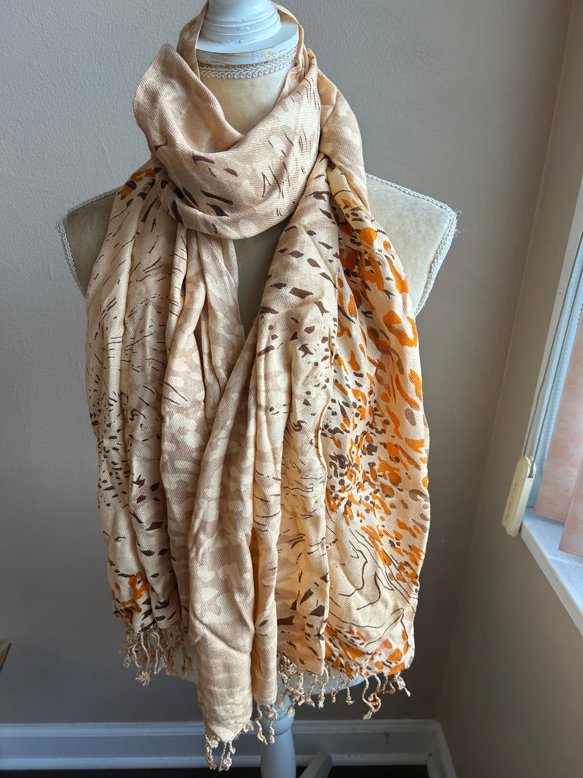 New Womens Animal Print Scarf Shawl Fringed 5002-3102