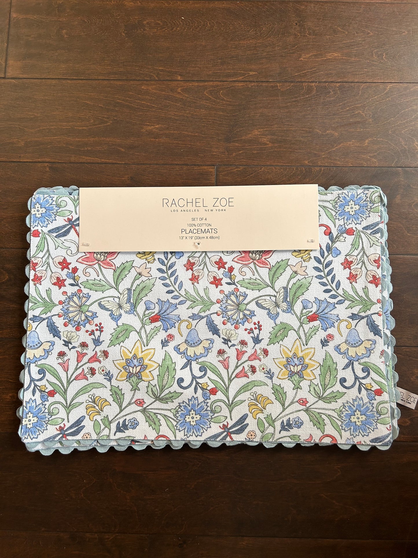 Rachel Zoe Set of 4 Placemats Floral  New Cotton Multicolor
