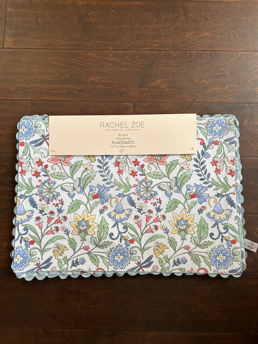 Rachel Zoe Set of 4 Placemats Floral  New Cotton Multicolor