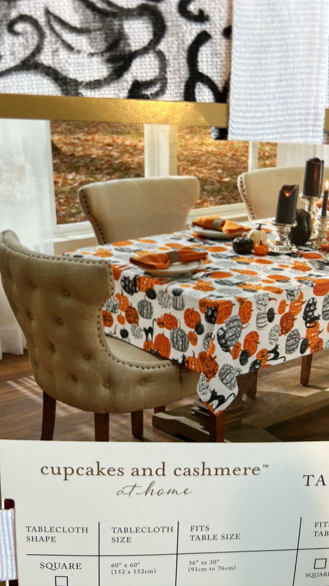 Cupcakes & Cashmere Halloween Tablecloth Pumpkins Black Cat