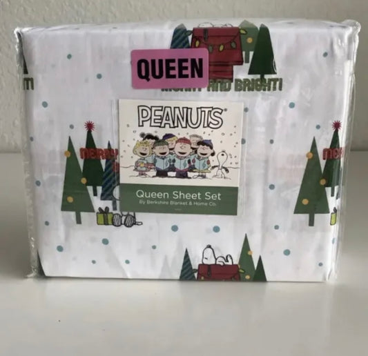 Berkshire Peanuts Snoopy Queen 4 Piece Sheet Set New Christmas Holiday