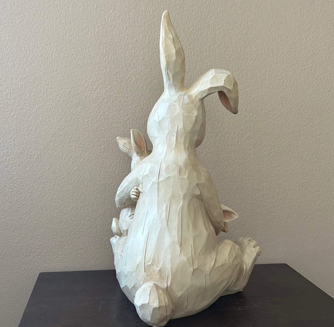 Bunny Rabbit With Baby bunnies Easter Beige Figurine Rustic New