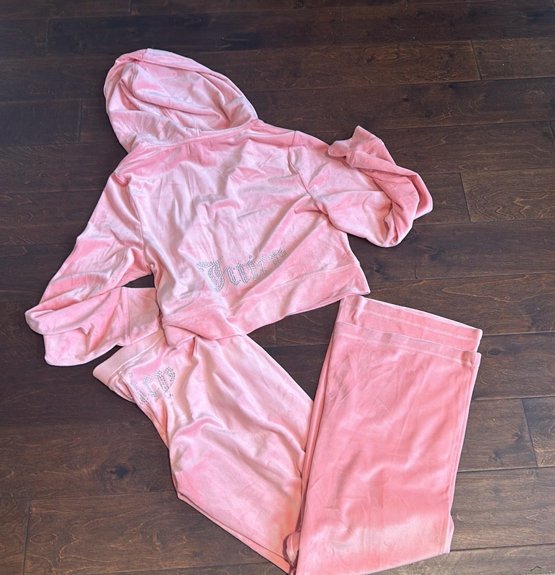 NWT JUICY COUTURE Velour Bling Tracksuit Hoodie/Pants Peach Sz XL