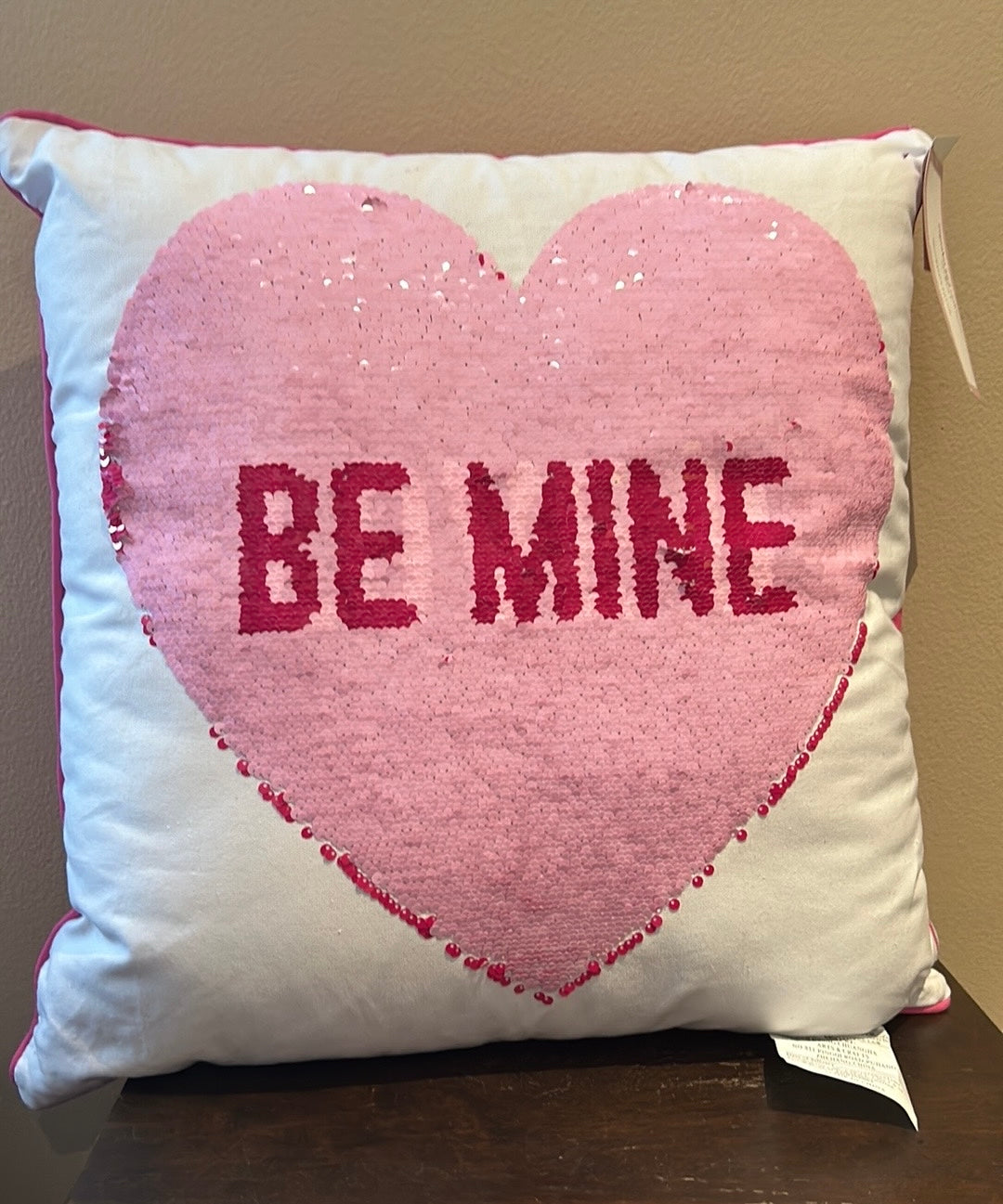 Cupcakes and Cashmere Flip Sequin Conversation Hearts Valentine Pillow New Love