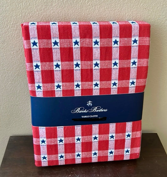 Brooks Brothers Americana Tablecloth July 4th Oblong New Plaid Stars