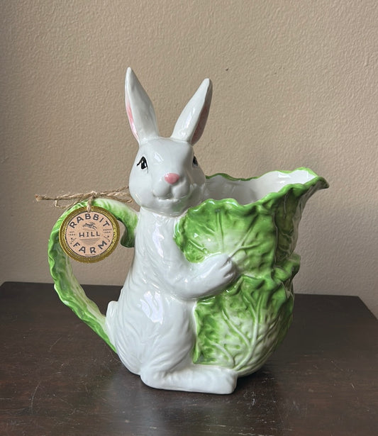 Arlington Designs Pitcher Easter Spring Cabbage Bunny Rabbit Ceramic New