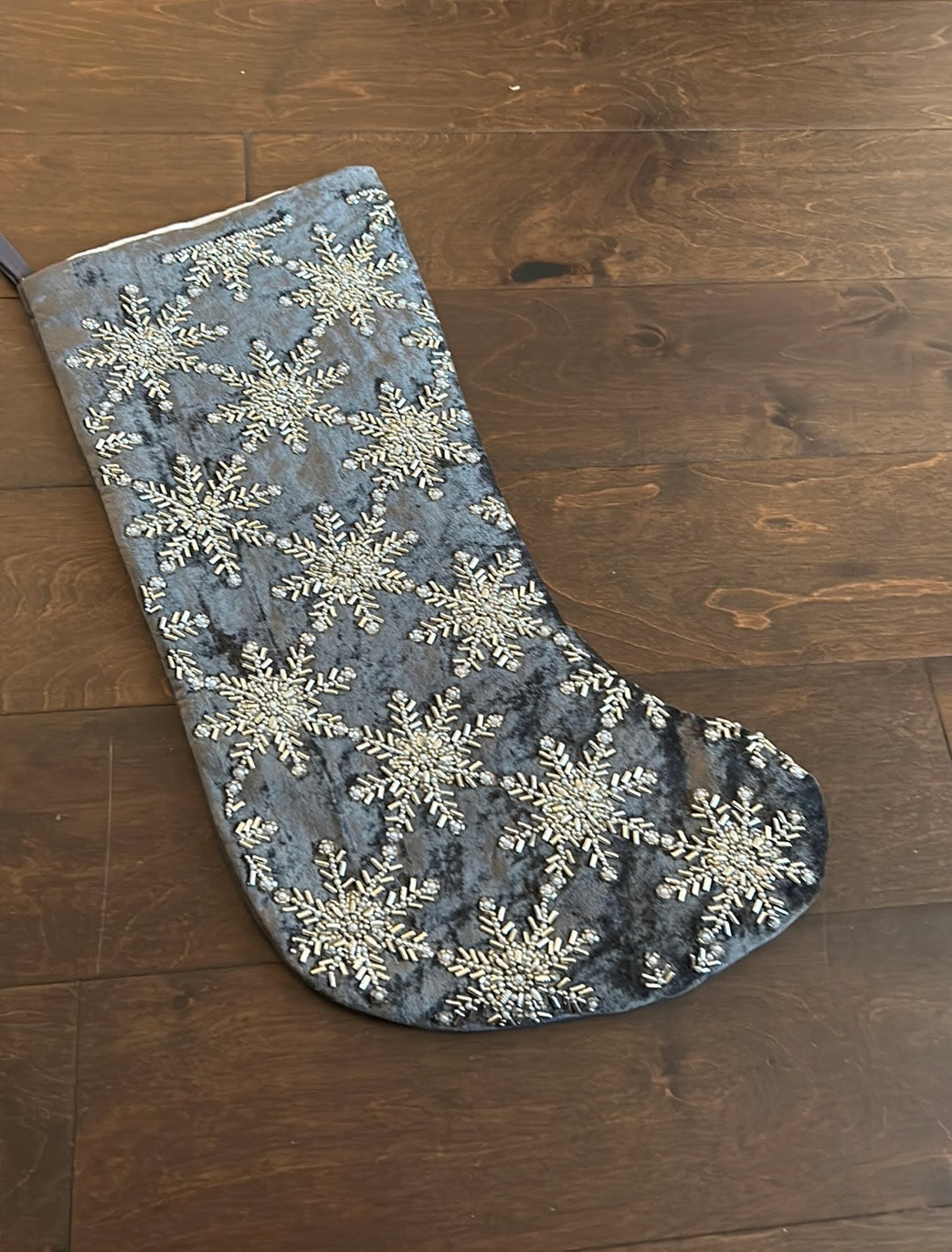 Christian Siriano beaded Christmas stocking Gray With Pearls New Snowflake