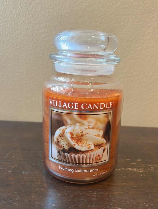 Village Candle Scented Jar Nutmeg Buttercream 2 wicks Fall Fragrance