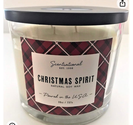 Scentsational Christmas Spirit Candle Glass Jar 26oz Red Plaid Design